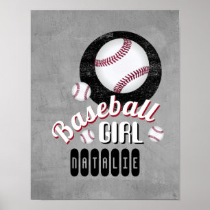 baseball girl sports quote add your name gray pos poster