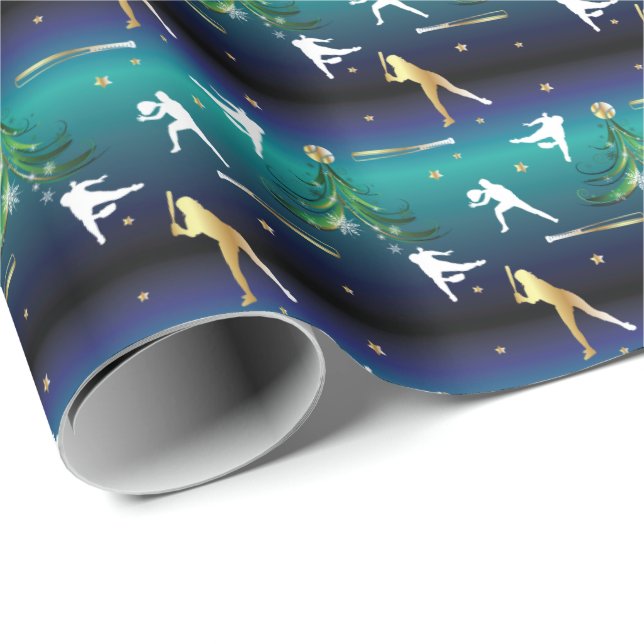 Baseball Girls Softball Christmas Wrapping Paper (Roll Corner)