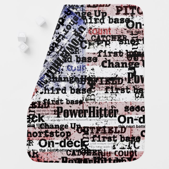Baseball Glory | Faded Grunge American Flag Words Baby Blanket (In Situ)