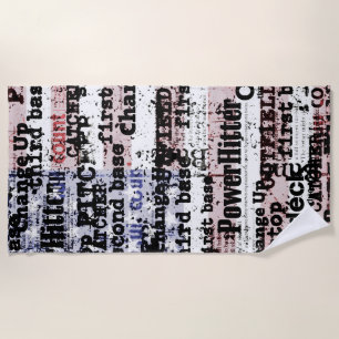 Baseball Glory Faded Grunge American Flag Words Beach Towel