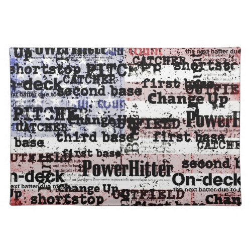 Baseball Glory  Faded Grunge American Flag Words Cloth Placemat