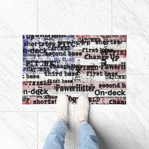 Baseball Glory  Faded Grunge American Flag Words Doormat