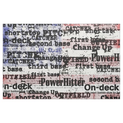 Baseball Glory  Faded Grunge American Flag Words Fabric