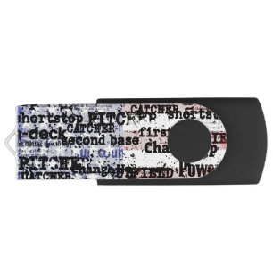 Baseball Glory Faded Grunge American Flag Words Flash Drive