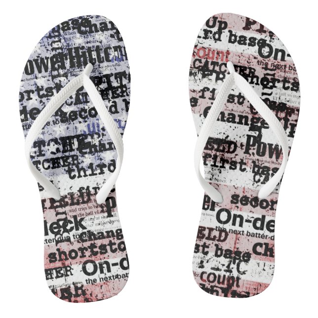 Baseball Glory | Faded Grunge American Flag Words Flip Flops (Footbed)