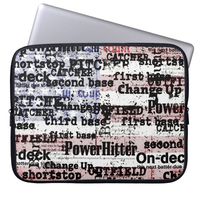 Baseball Glory | Faded Grunge American Flag Words Laptop Sleeve (Front)