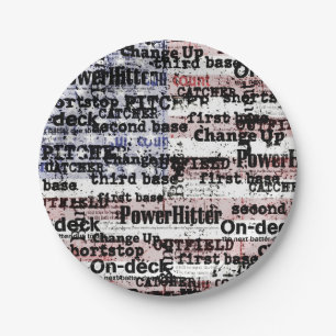 Baseball Glory Faded Grunge American Flag Words Paper Plates
