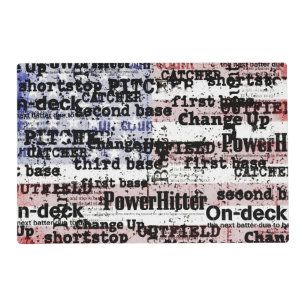 Baseball Glory   Faded Grunge American Flag Words Placemat