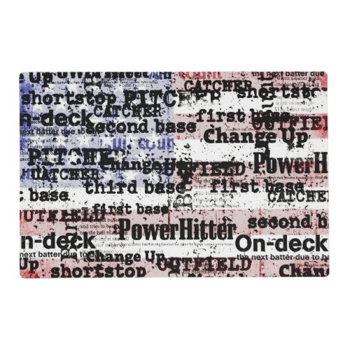 Baseball Glory  Faded Grunge American Flag Words Placemat