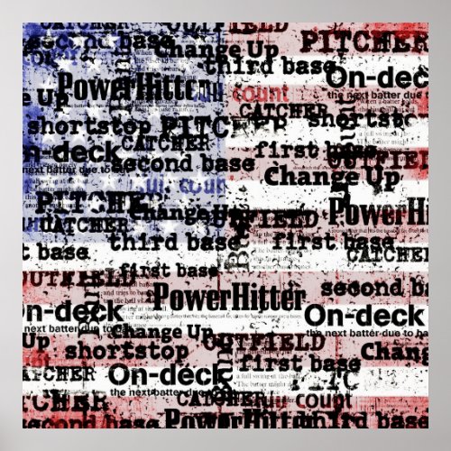 Baseball Glory  Faded Grunge American Flag Words Poster