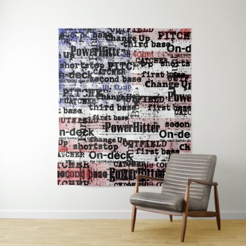 Baseball Glory  Faded Grunge American Flag Words Tapestry