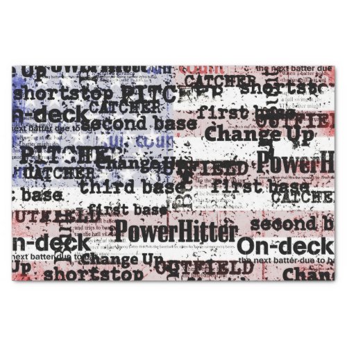Baseball Glory  Faded Grunge American Flag Words Tissue Paper