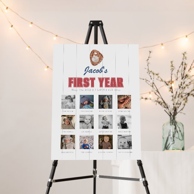 Baseball Glove 12 Months Photo Milestone Board (In Situ (Stand))