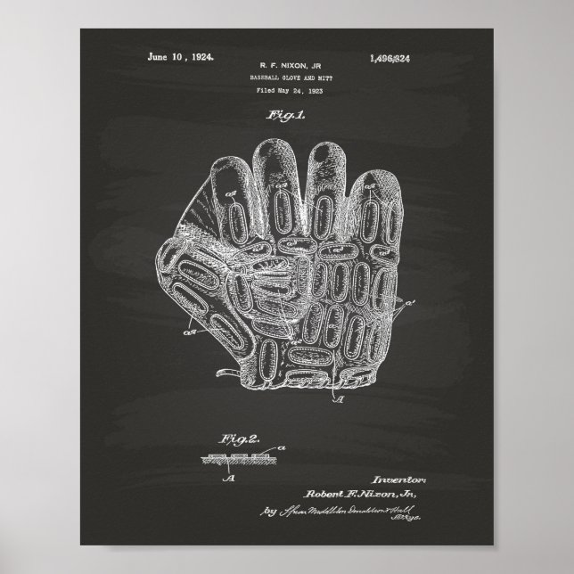 Baseball Glove 1924 Patent Art - Chalkboard Poster (Front)