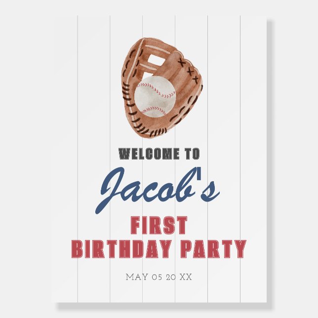 Baseball Glove 1st birthday Welcome Sign (Front)