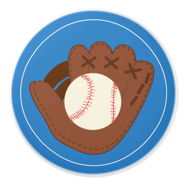 Baseball Glove and Ball on Blue Ceramic Knob Zazzle