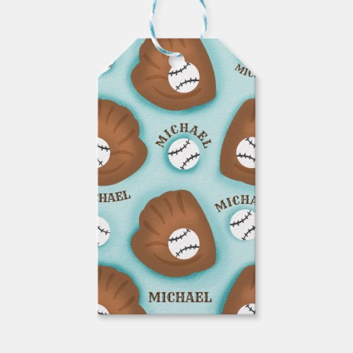 Baseball Glove Ball  Boy Name Pattern Sport Theme Gift Tags