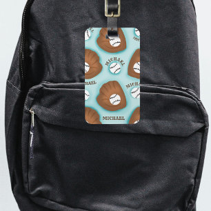 Baseball Glove Ball & Boy Name Pattern Sport Theme Luggage Tag