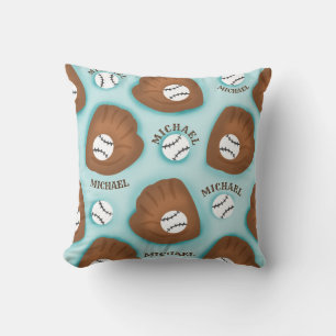 Baseball Glove Ball & Boy Name Pattern Sport Theme Throw Pillow