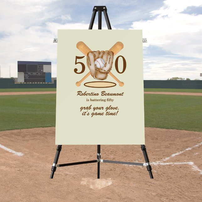 Baseball Glove Bats Themed Men's 50th Birthday Foam Board (Creator Uploaded)