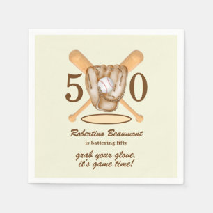 Baseball Glove Bats Themed Men's 50th Birthday Napkins