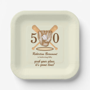 Baseball Glove Bats Themed Men's 50th Birthday Paper Plates