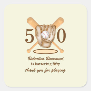 Baseball Glove Bats Themed Men's 50th Birthday Square Sticker