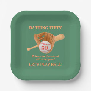 Baseball Glove Batting Fifty Men's 50th Birthday Paper Plates