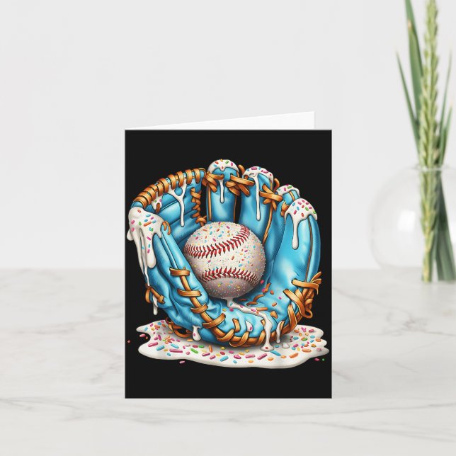 Baseball Glove Ice Cream Drip With Sprinkles Men B Card (Front)