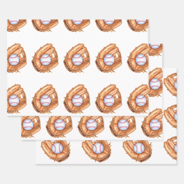 Baseball & Glove Seamless Pattern Wrapping Paper Sheets (Set)