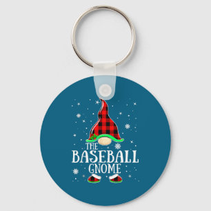 Baseball Gnome Buffalo Plaid Matching Artwork Keychain