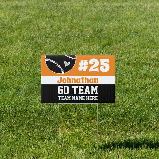 Baseball Go Team Player Number Orange yard Sign (Insitu)