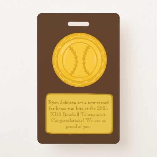 Baseball Golden Medal and Sun Burst Trophy Badge