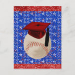 Baseball Graduation Cap, Stars, Red, White, Blue Announcement Postcard at Zazzle