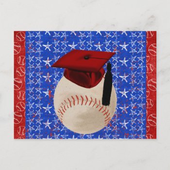 Baseball Graduation Cap  Stars  Red  White  Blue Announcement Postcard by toots1 at Zazzle