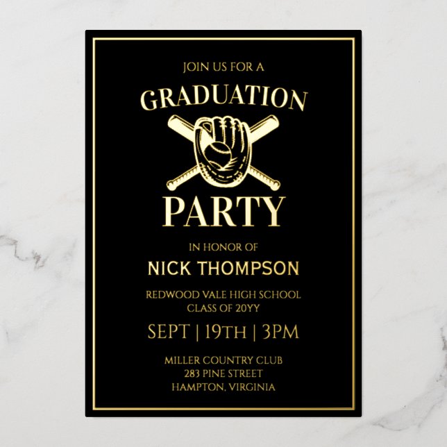 Baseball Graduation Party Foil Invitation (Front)