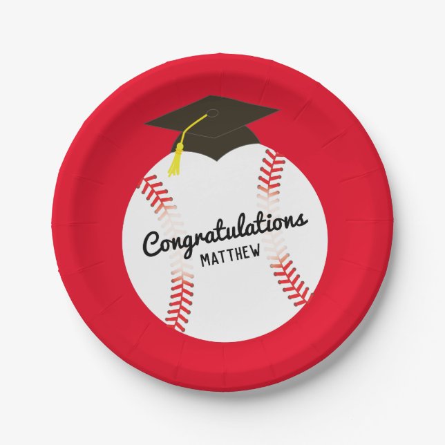Baseball Graduation Party Sports Paper Plates (Front)