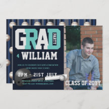 Baseball GRADUATION PHOTO invitation Blue