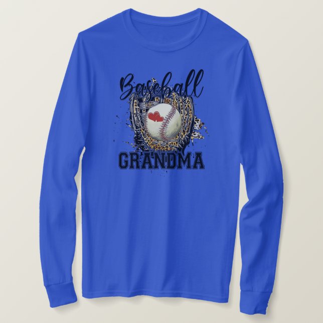 Baseball Grandma Leopard Game Day Aunt Mother T-Shirt (Design Front)