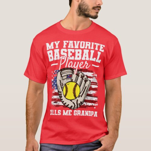 Baseball Grandpa Grandfather USA Flag T_Shirt