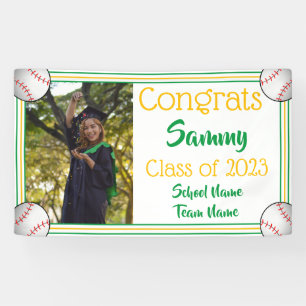 Baseball Green & Gold One Photo Graduation Banner