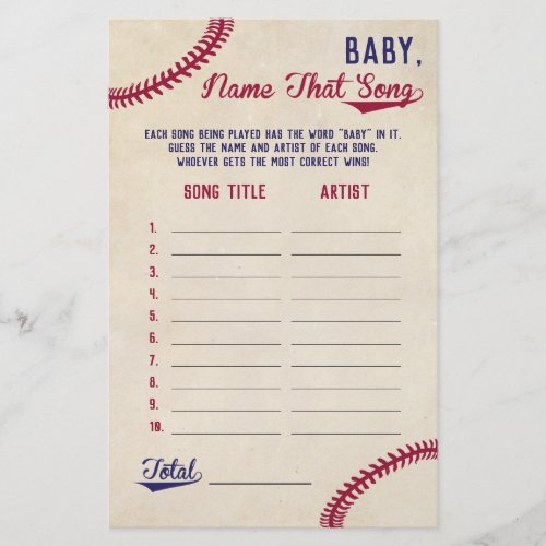 Baseball Guess the Baby Song Baby Shower Game Flyer