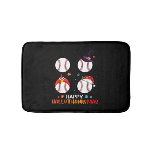 Baseball Halloween And Merry Christmas Happy Bath Mat