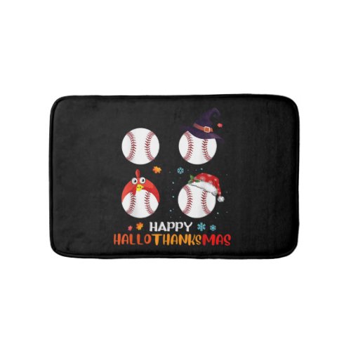 Baseball Halloween And Merry Christmas Happy Bath Mat