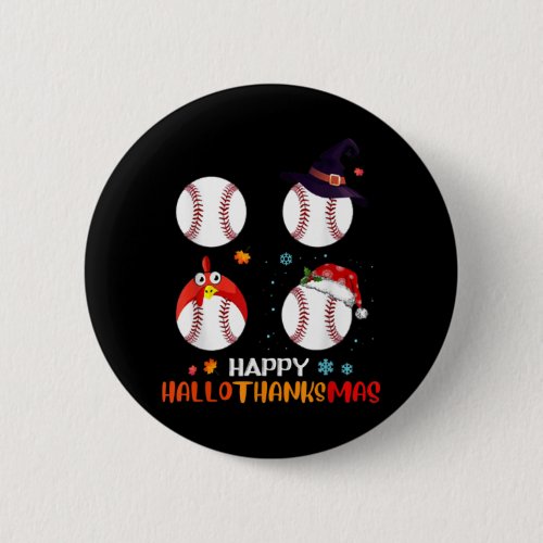 Baseball Halloween And Merry Christmas Happy Button