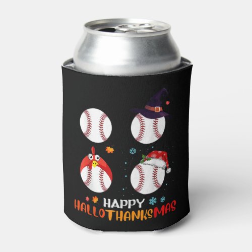 Baseball Halloween And Merry Christmas Happy Can Cooler