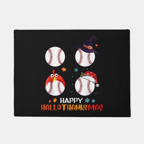 Baseball Halloween And Merry Christmas Happy Doormat