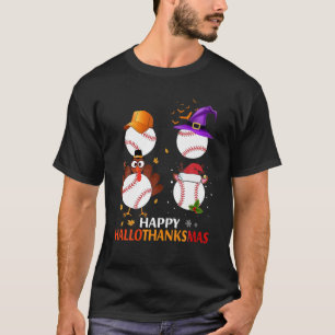 Baseball Halloween And Merry Christmas Happy Hallo T-Shirt