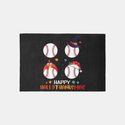 Baseball Halloween And Merry Christmas Happy Rug