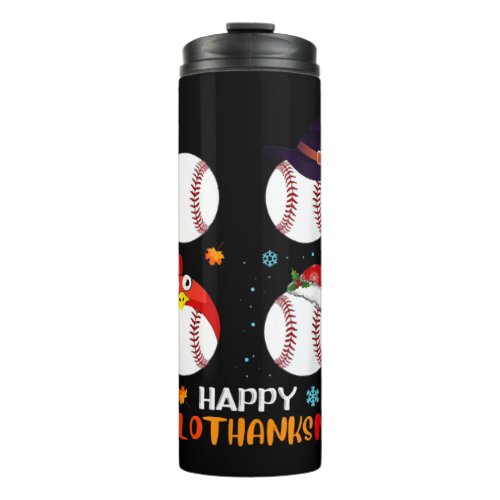 Baseball Halloween And Merry Christmas Happy Thermal Tumbler